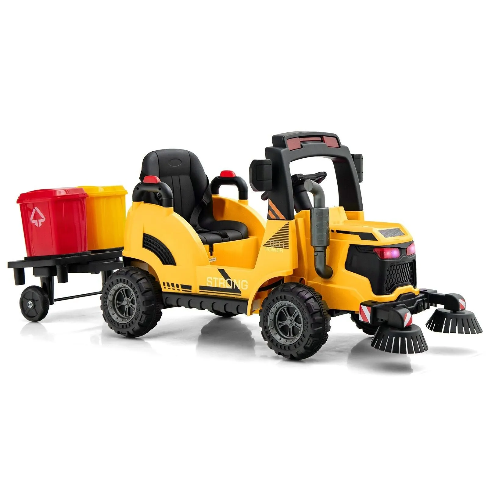 12V Kids Ride-on Street Sweeper Truck with Rotating Brushes-Yellow