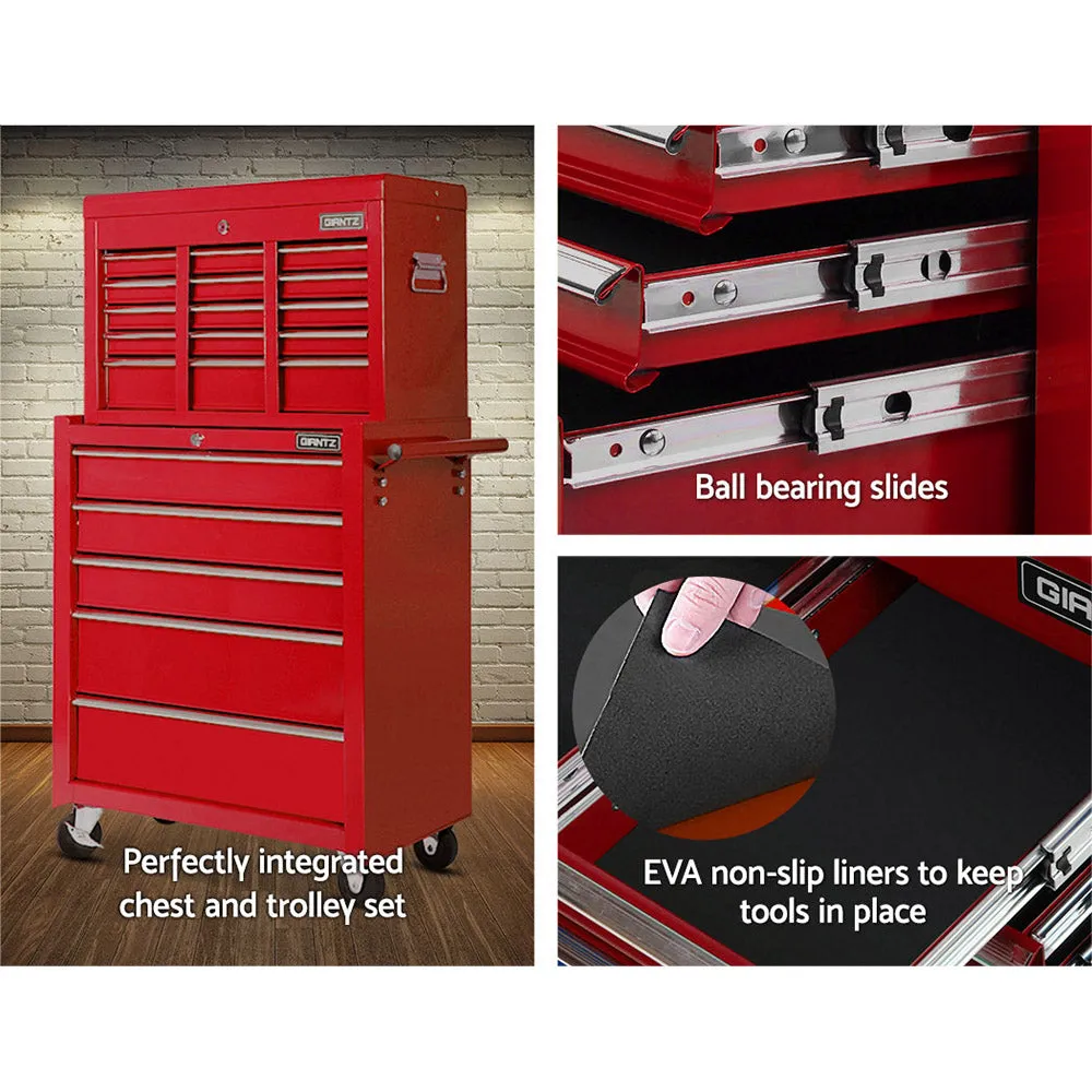 14 Drawers Toolbox Chest Cabinet Mechanic Trolley Garage Tool Storage Box - Red