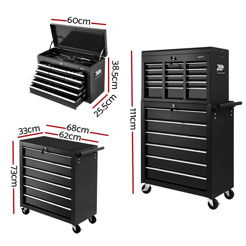 15 Drawers Tool Box Chest Trolley Cabinet Garage Storage Boxes Organizer Black