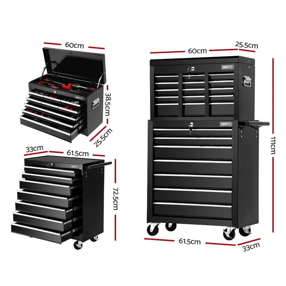 16-Drawer Steel Tool Box Cabinet Chest Trolley, Giantz Black