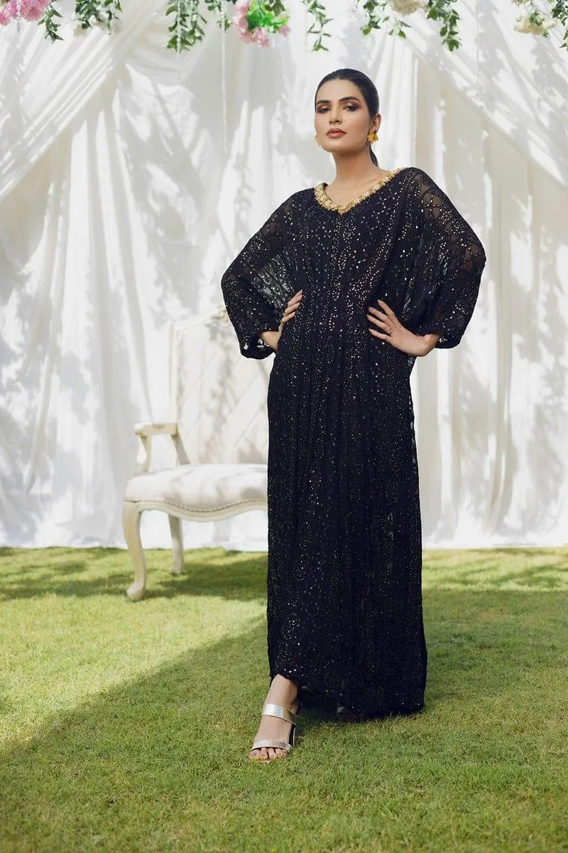 Aisha Fatema - Midnight Black - Embroidered Chiffon - 2 Piece