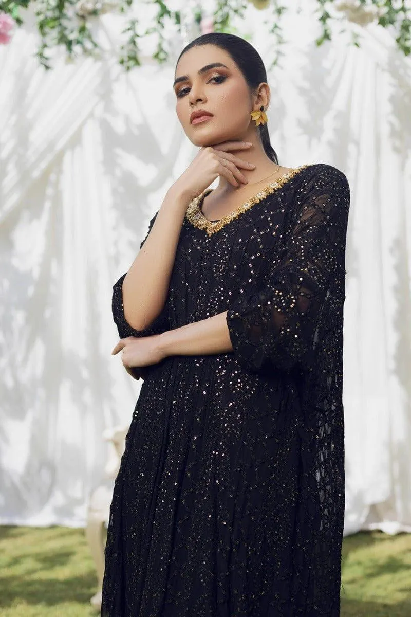 Aisha Fatema - Midnight Black - Embroidered Chiffon - 2 Piece