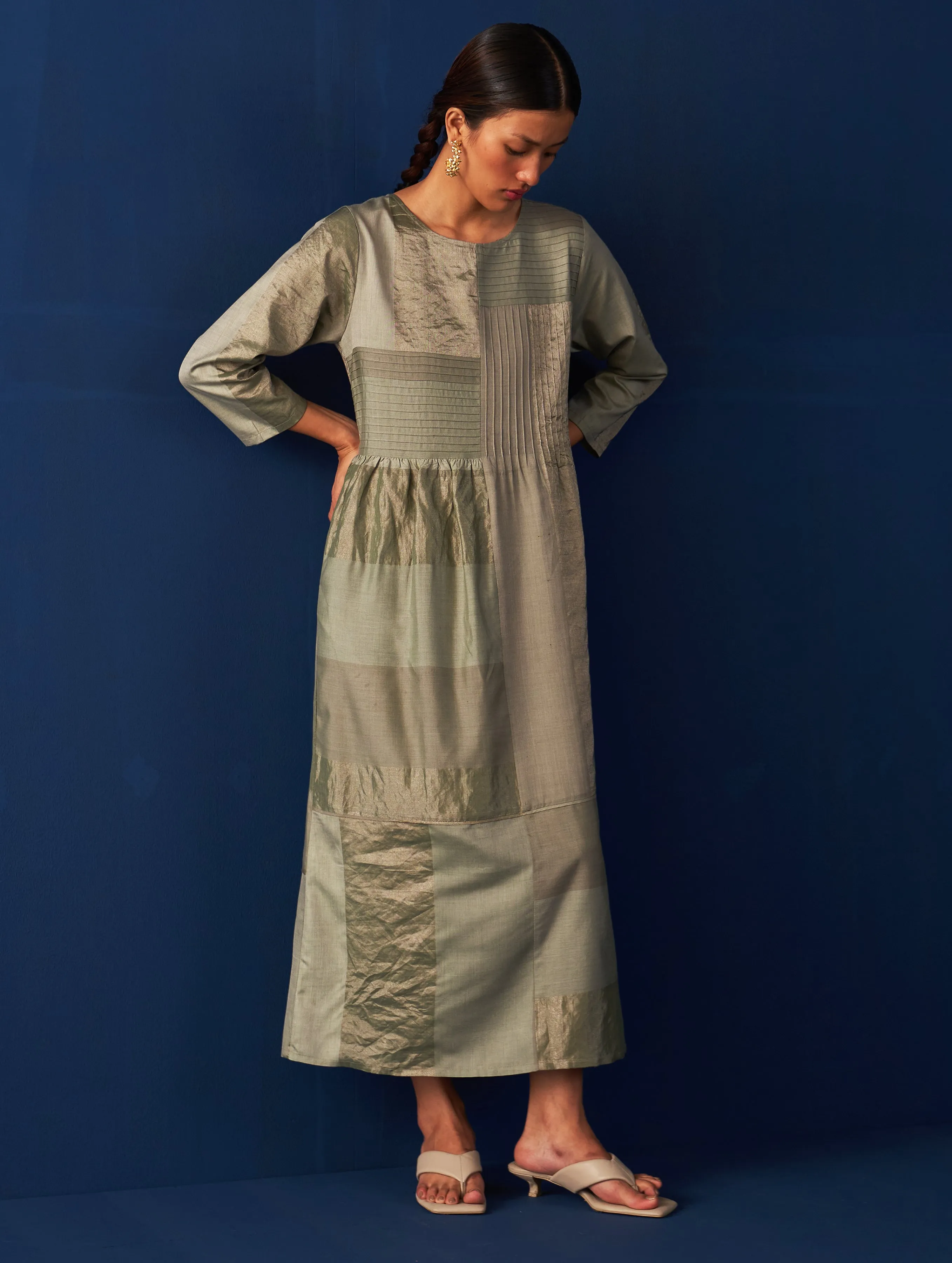 Aisha Silk Dress - Sage Grey