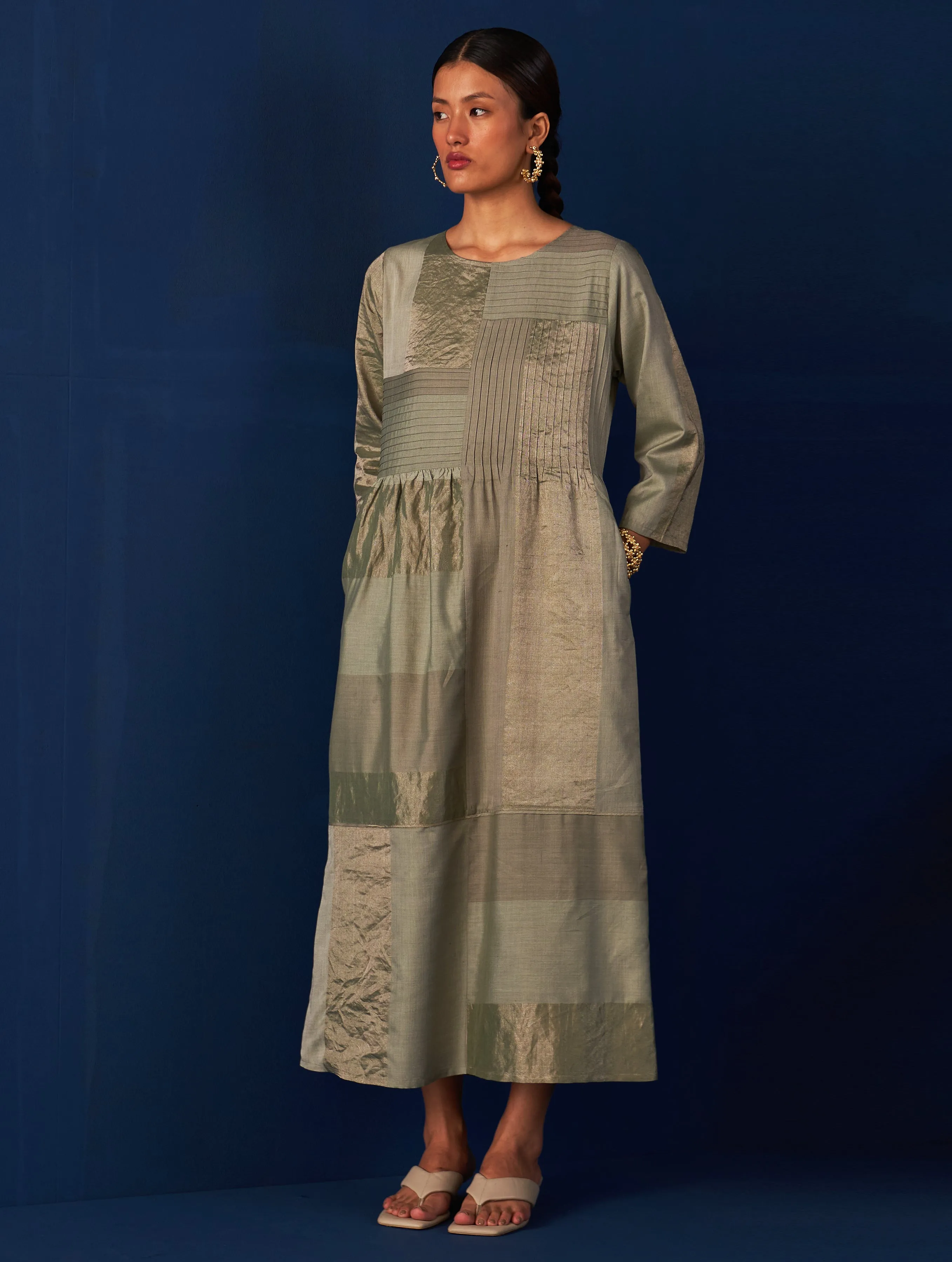 Aisha Silk Dress - Sage Grey