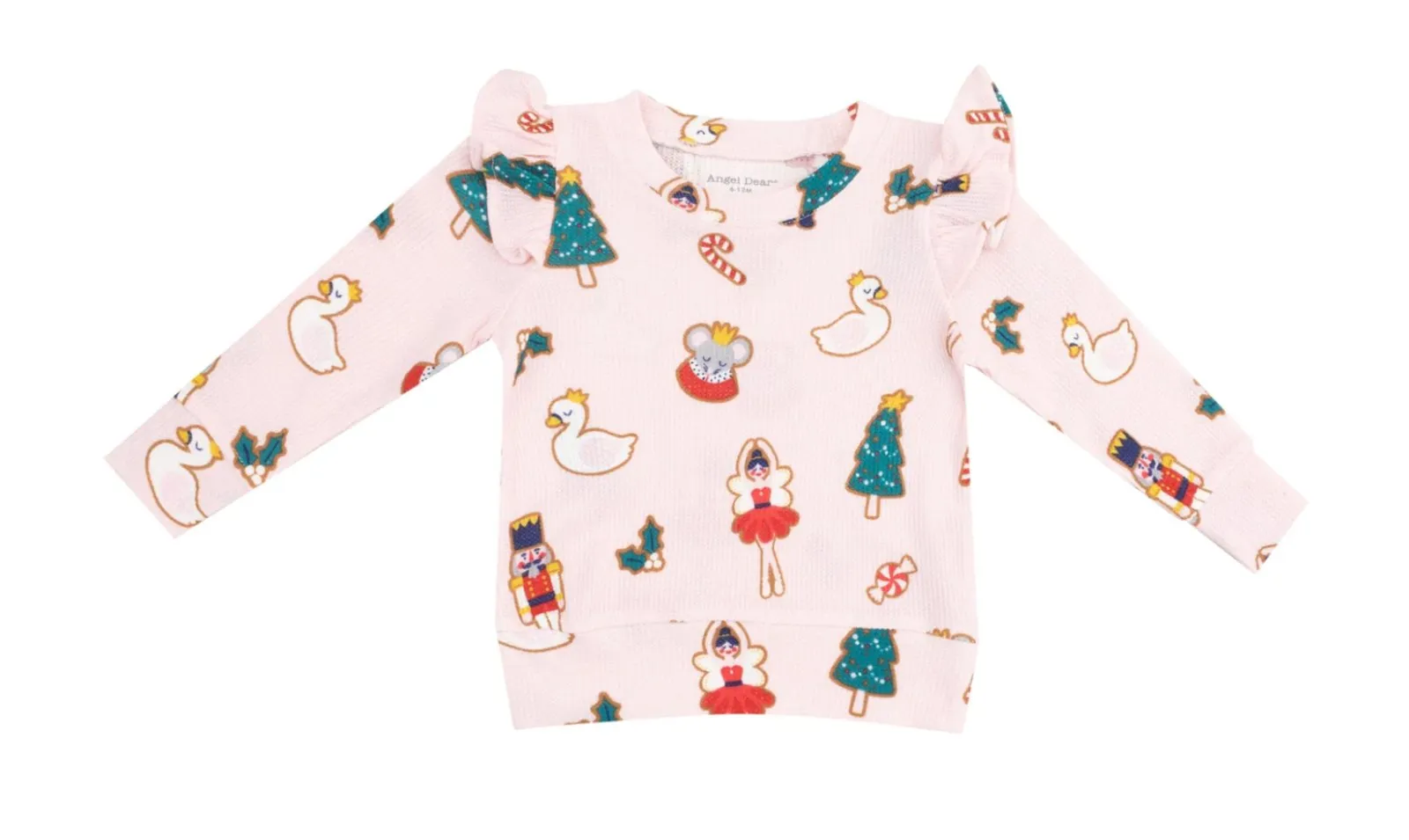 Angel Dear Ruffle Shoulder Sugar Plum Fairy Nutcracker Top -  Christmas Cookie Pink