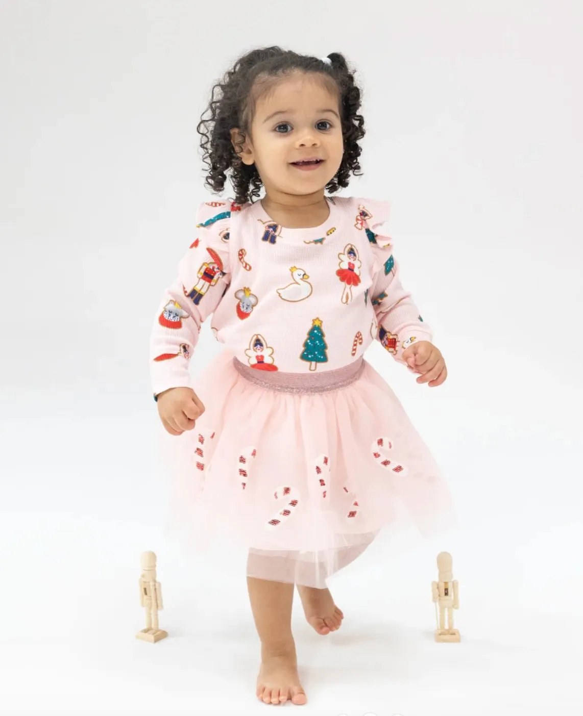 Angel Dear Ruffle Shoulder Sugar Plum Fairy Nutcracker Top -  Christmas Cookie Pink