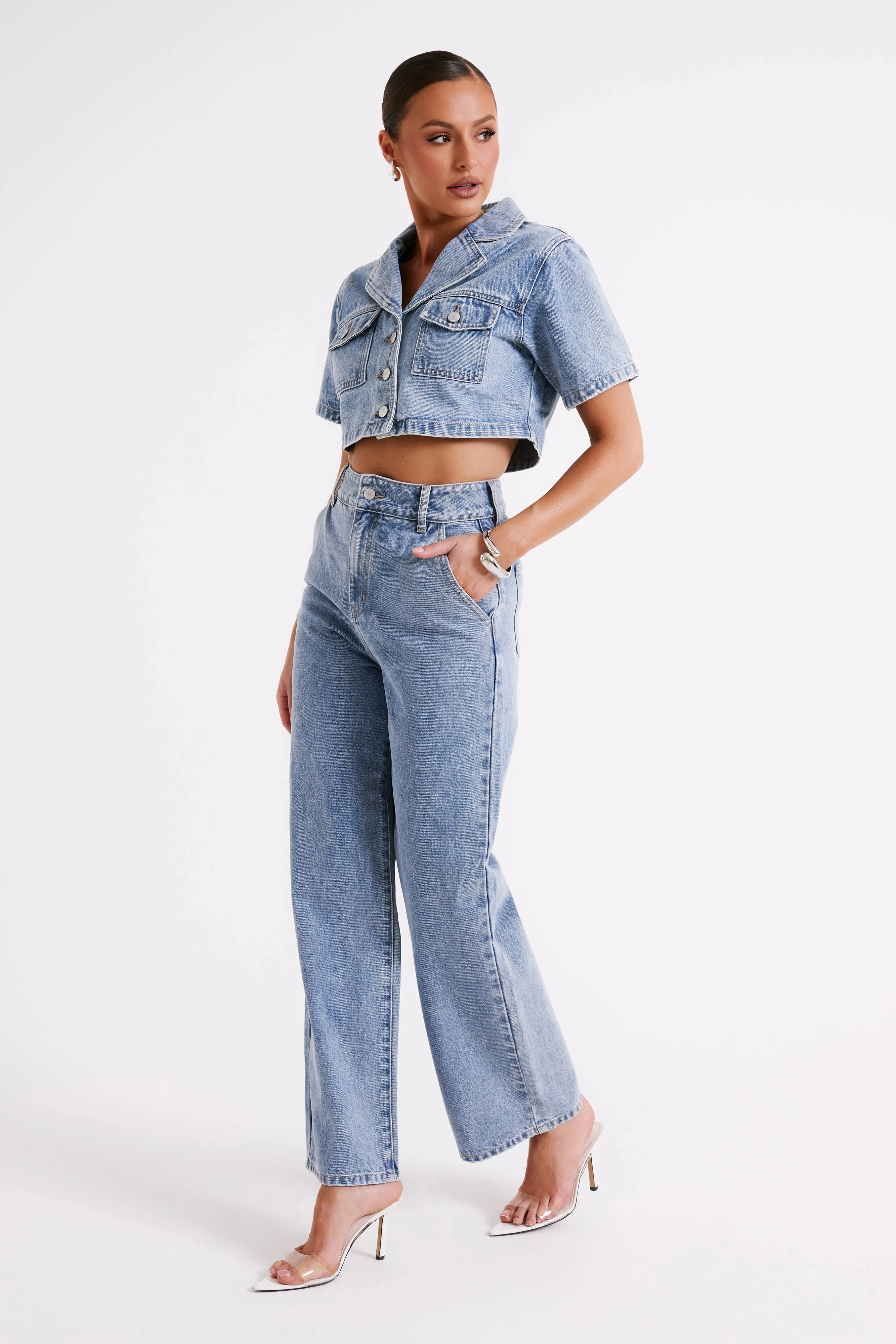 Annabelle Denim Crop Shirt - Vintage Blue