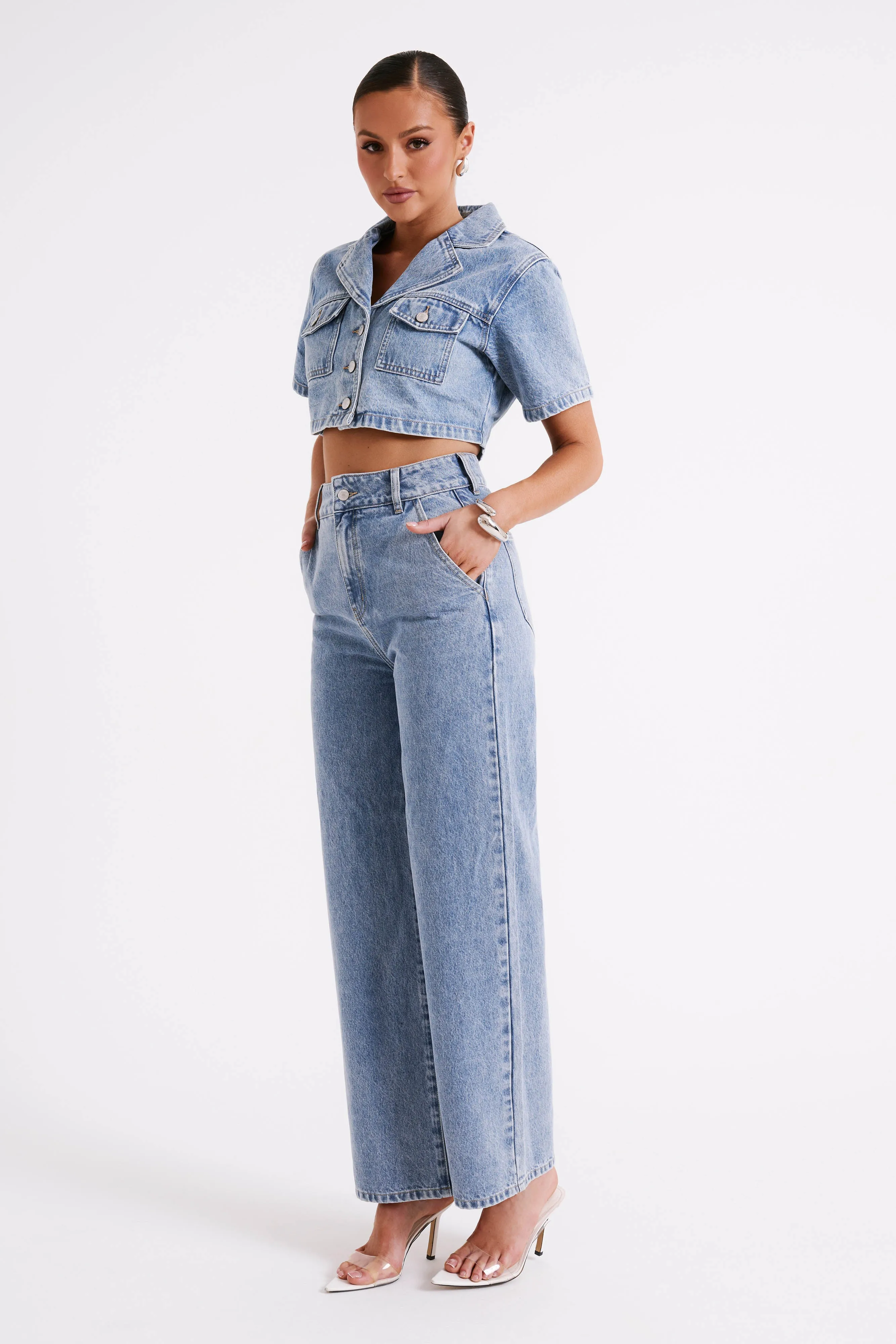 Annabelle Denim Crop Shirt - Vintage Blue