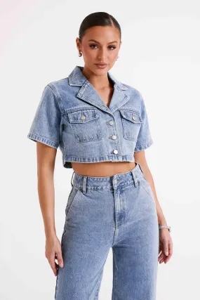 Annabelle Denim Crop Shirt - Vintage Blue