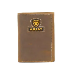 Ariat Brown Inlay Ribbon Logo - Mens Tri-Fold Wallet