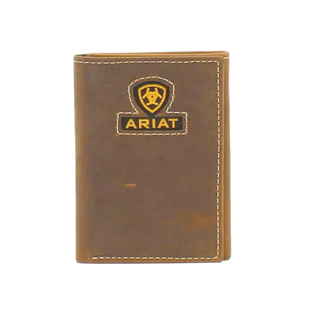 Ariat Brown Inlay Ribbon Logo - Mens Tri-Fold Wallet