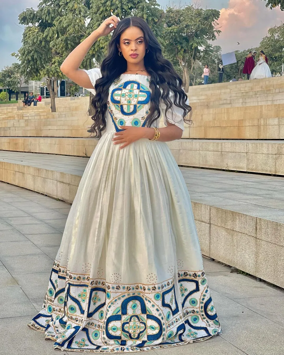 Artisanal Splendor Habesha dress Handcrafted Beadwork Adorns Exquisite Habesha kemis