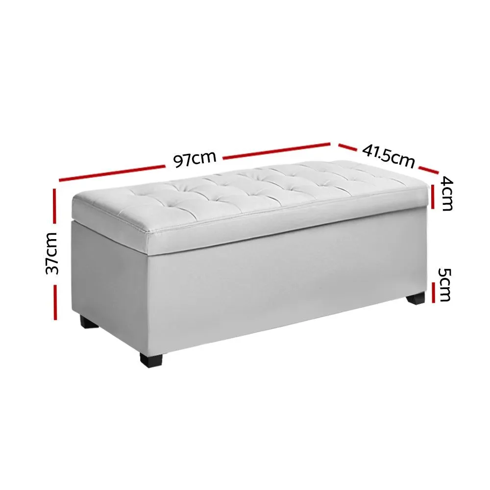 Artiss Storage Ottoman Blanket Box 97cm Leather White