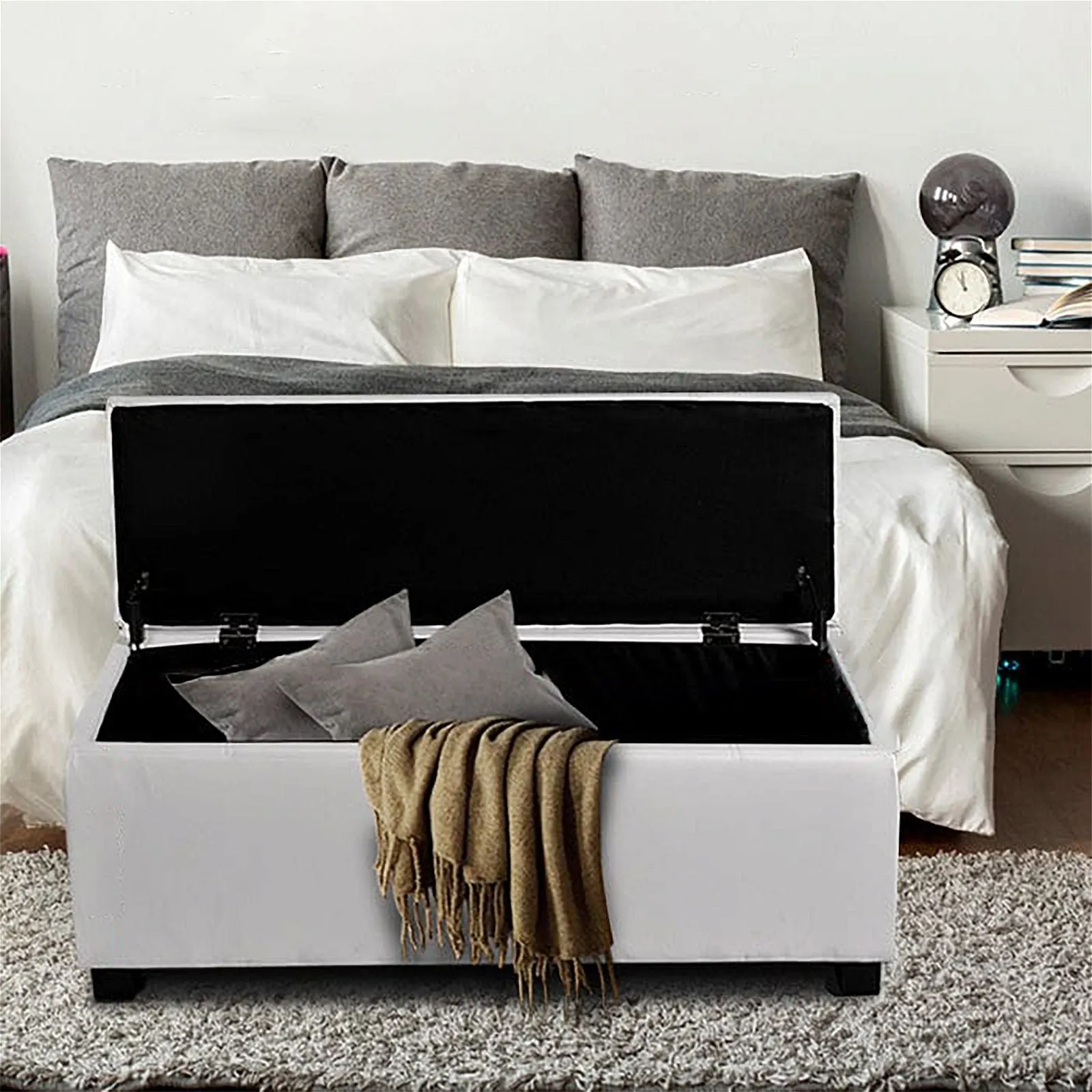 Artiss Storage Ottoman Blanket Box 97cm Leather White