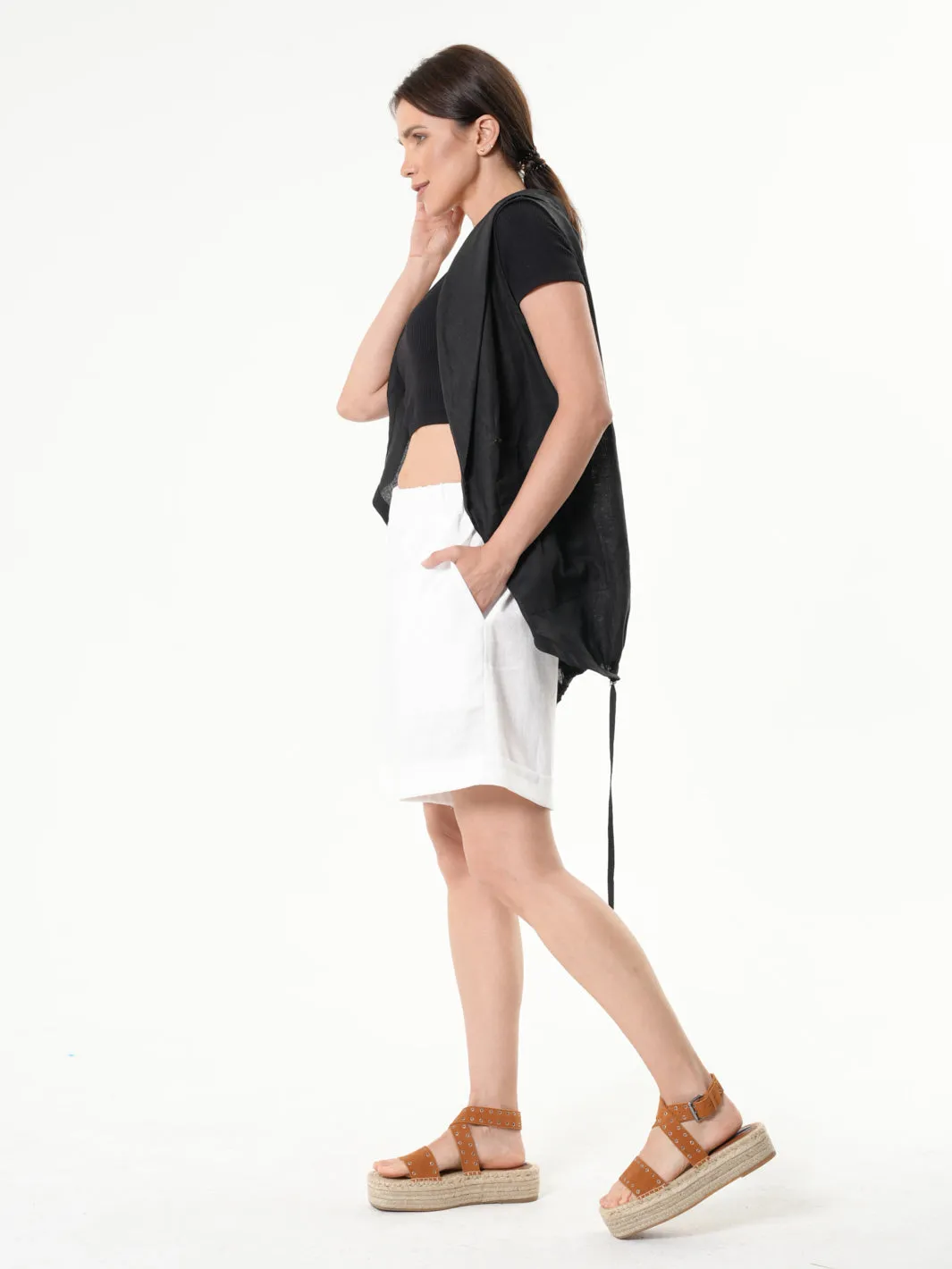 Asymmetric Linen Top In Black