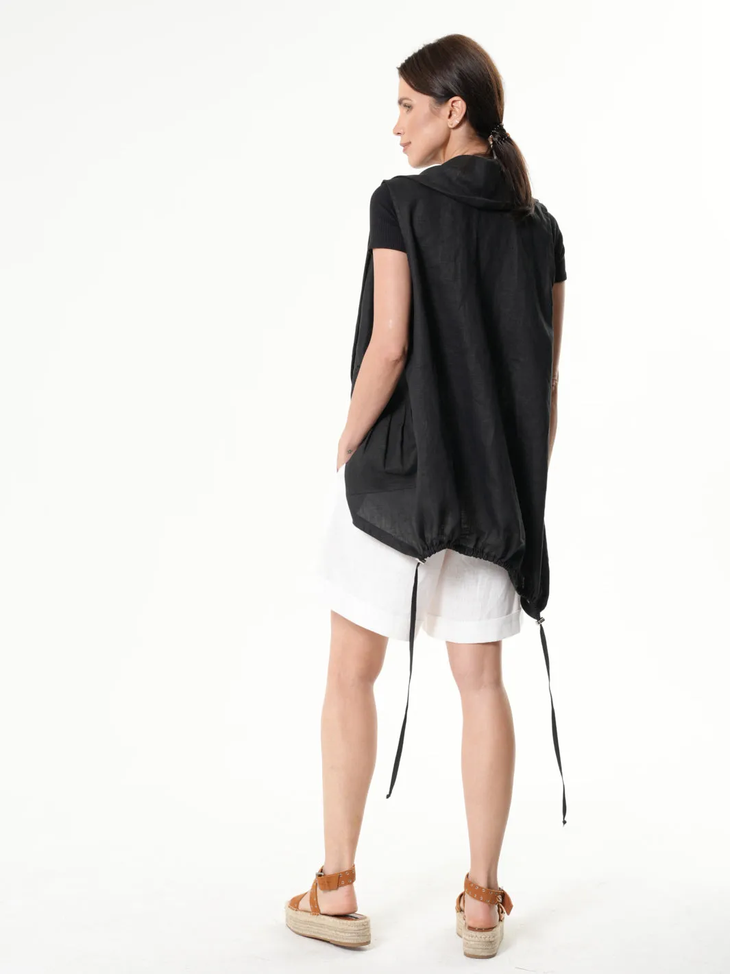 Asymmetric Linen Top In Black