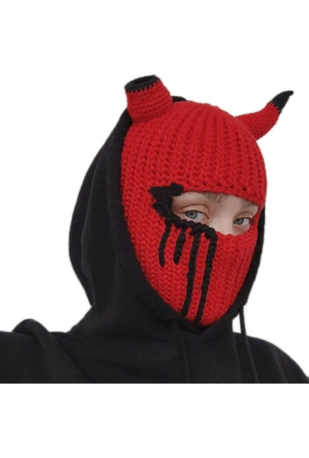 Asymmetric Red Devil Horn Balaclava