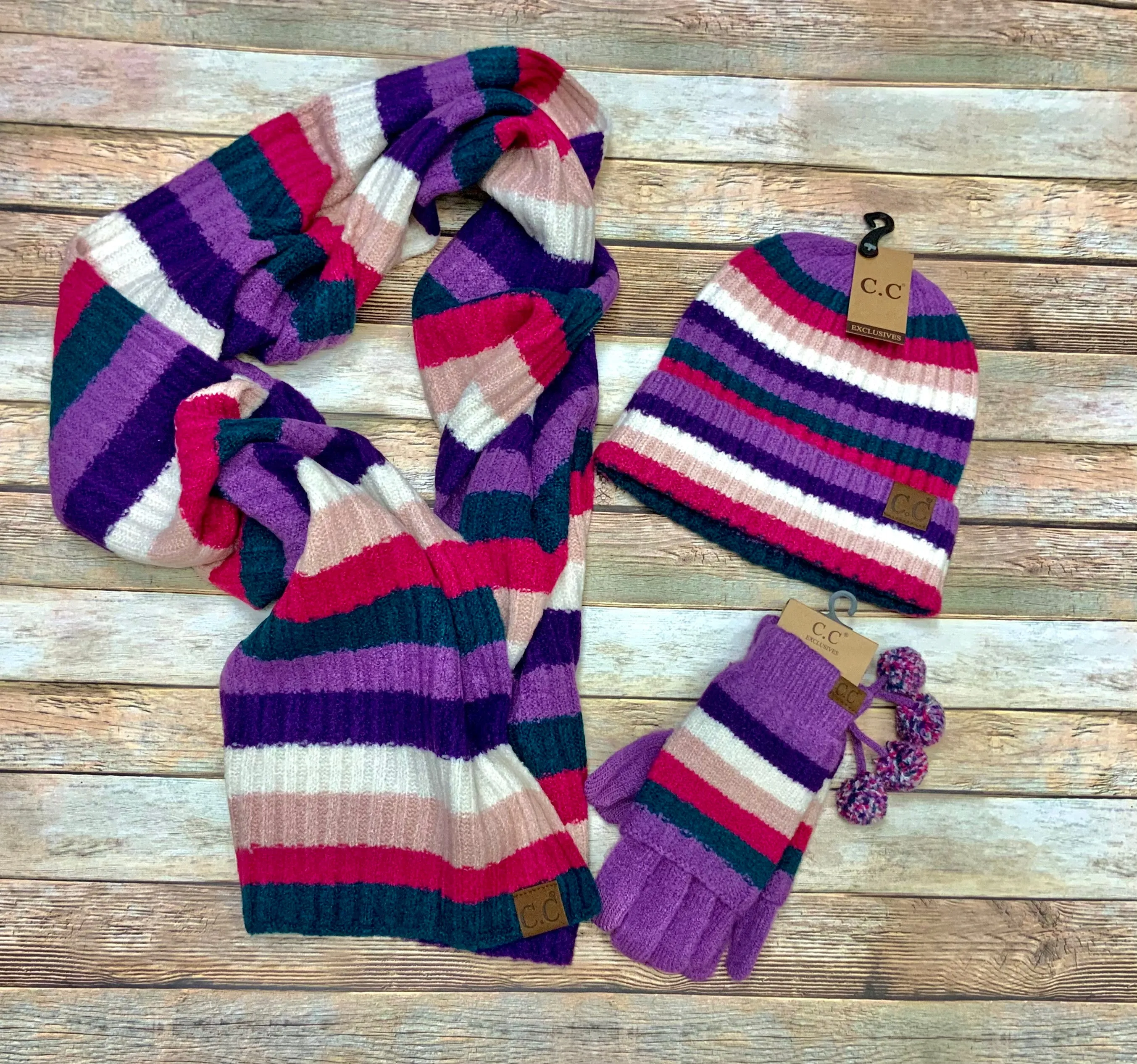 Authentic CC Multi Striped Ribbed Collection Hat, Scarf and Gloves (all sold separately)