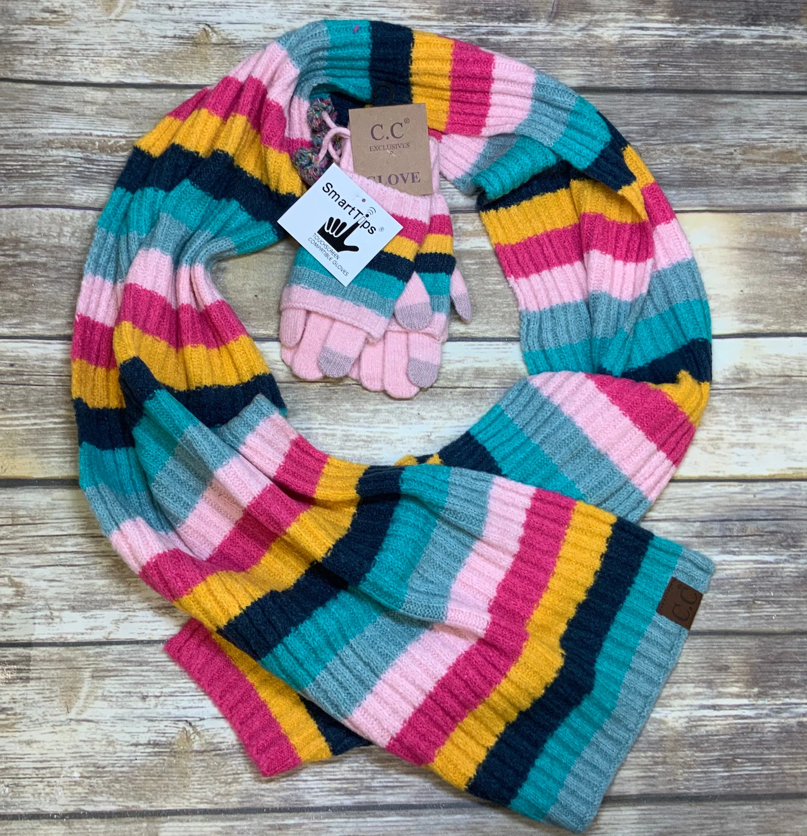 Authentic CC Multi Striped Ribbed Collection Hat, Scarf and Gloves (all sold separately)