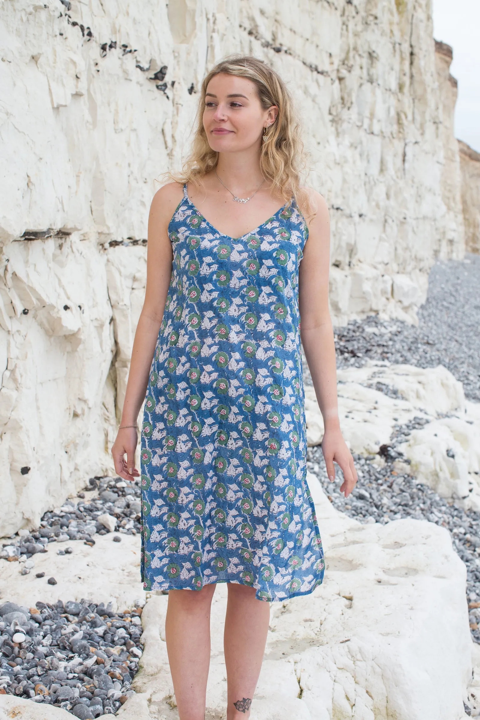 Azur Slip Hand Block Printed in Organic Cotton