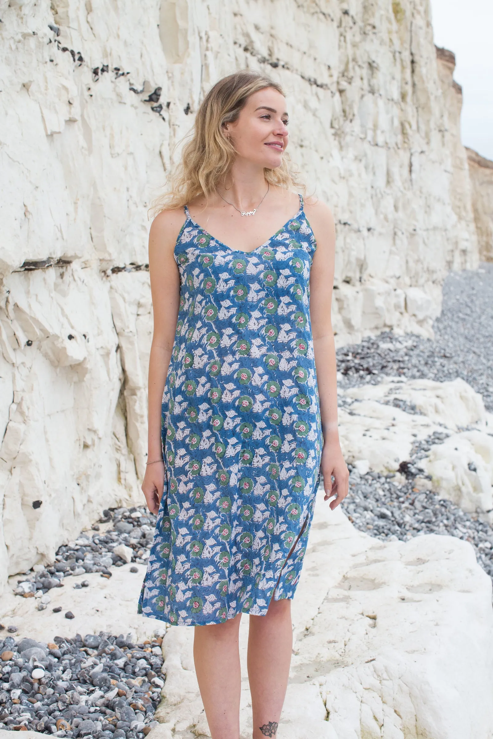 Azur Slip Hand Block Printed in Organic Cotton