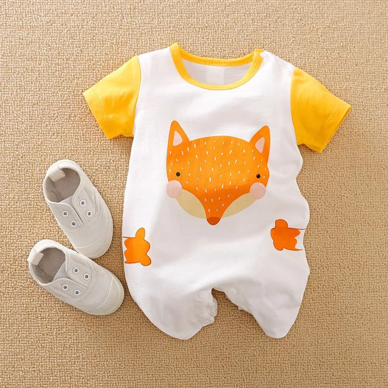 Baby's Cartoon Animal Design Short Sleeve Jumpsuit