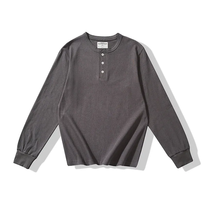 Basic Thickened Solid Henley Collar Long Sleeve T-Shirt