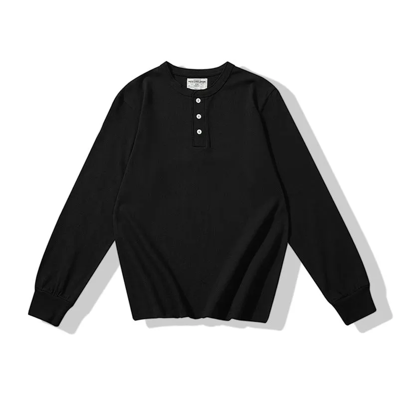 Basic Thickened Solid Henley Collar Long Sleeve T-Shirt