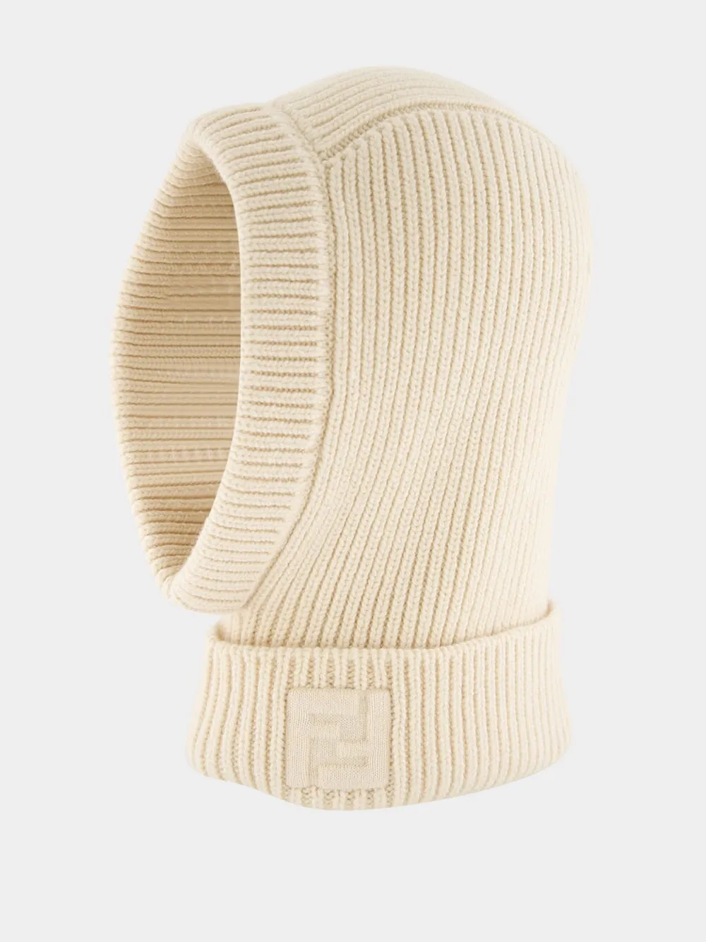 Beige Ribbed-Knit Balaclava