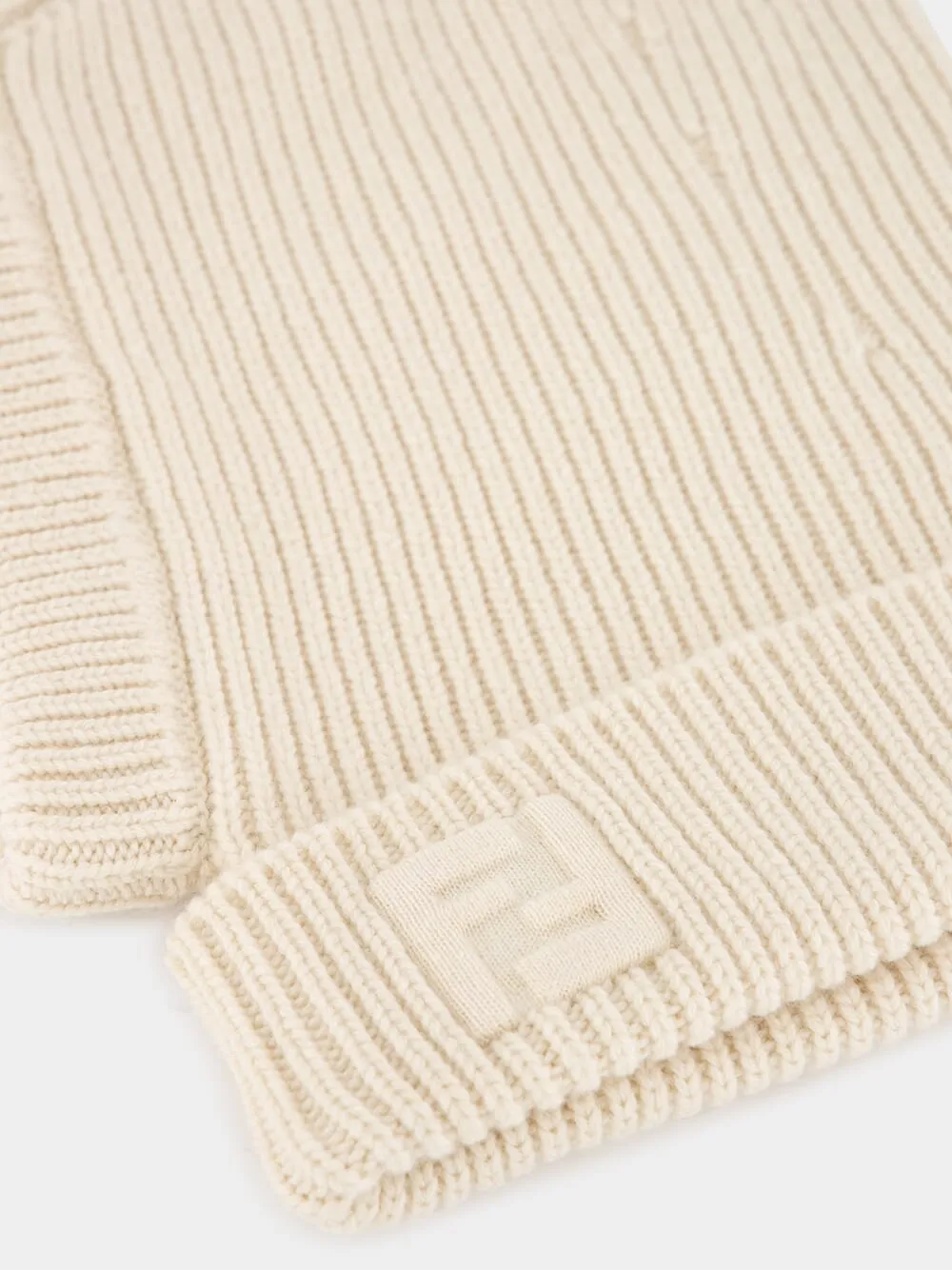 Beige Ribbed-Knit Balaclava