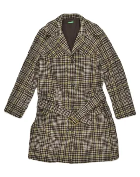 BENETTON Womens Overcoat IT 44 Medium Green Check Wool