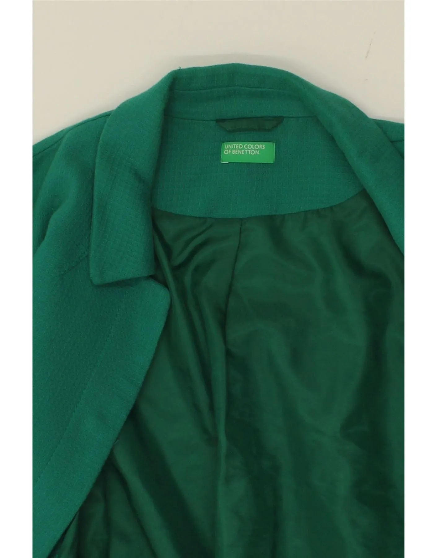 BENETTON Womens Overcoat UK 12 Medium Green Cotton