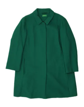 BENETTON Womens Overcoat UK 12 Medium Green Cotton