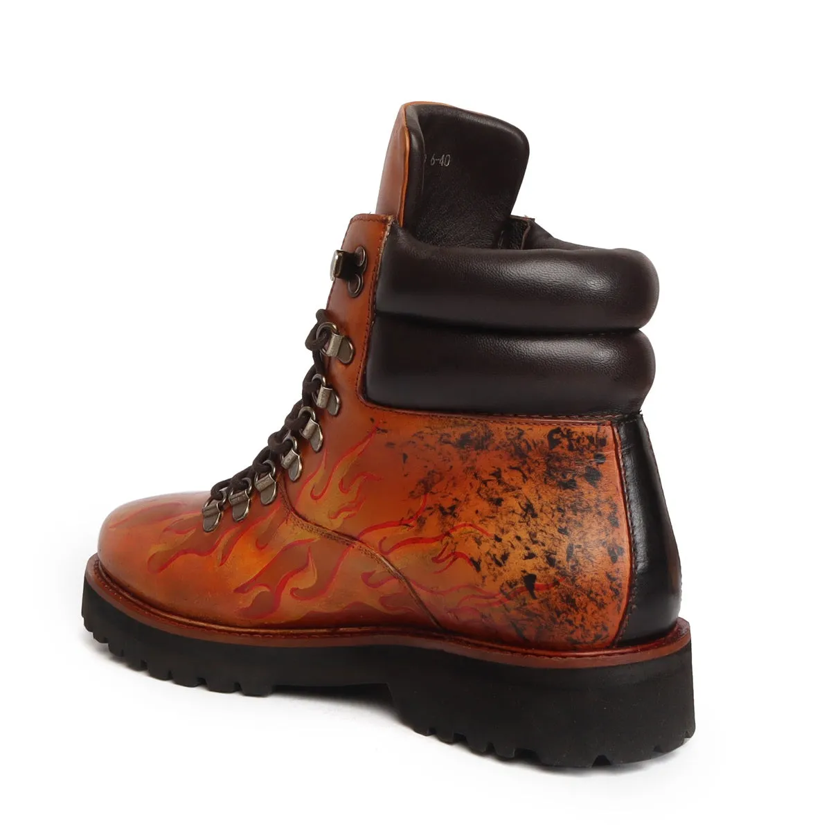 Bespoked Tan Leather Hand Painted Lace-Up Boots by Brune & Bareskin