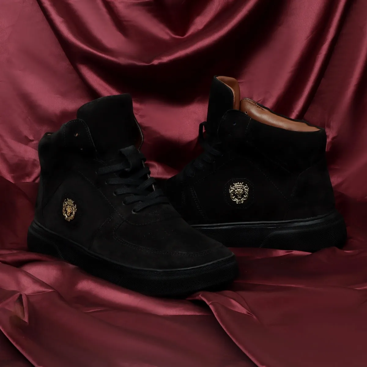 Black Detailing Suede Leather Mid Top Sneakers by Brune & Bareskin