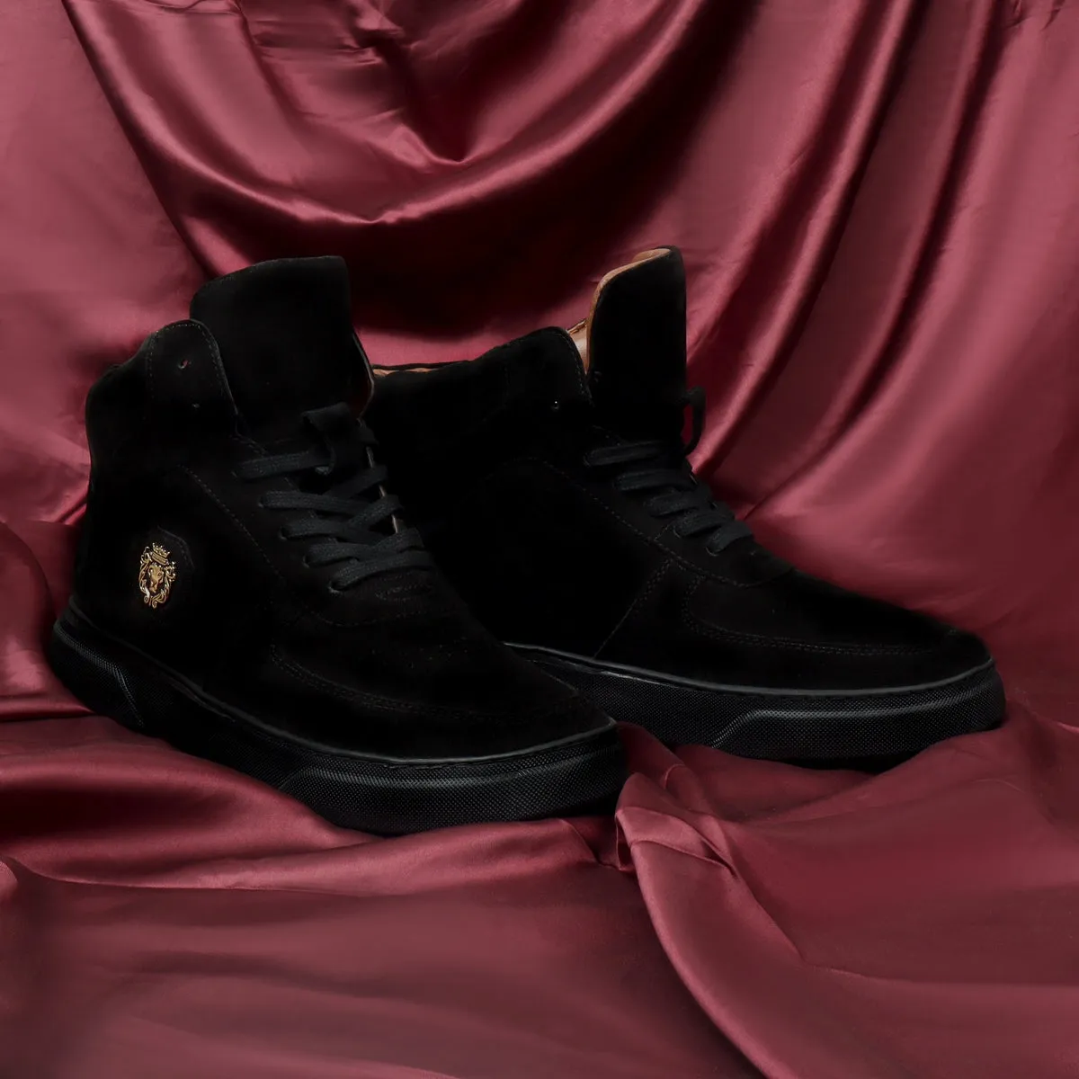 Black Detailing Suede Leather Mid Top Sneakers by Brune & Bareskin