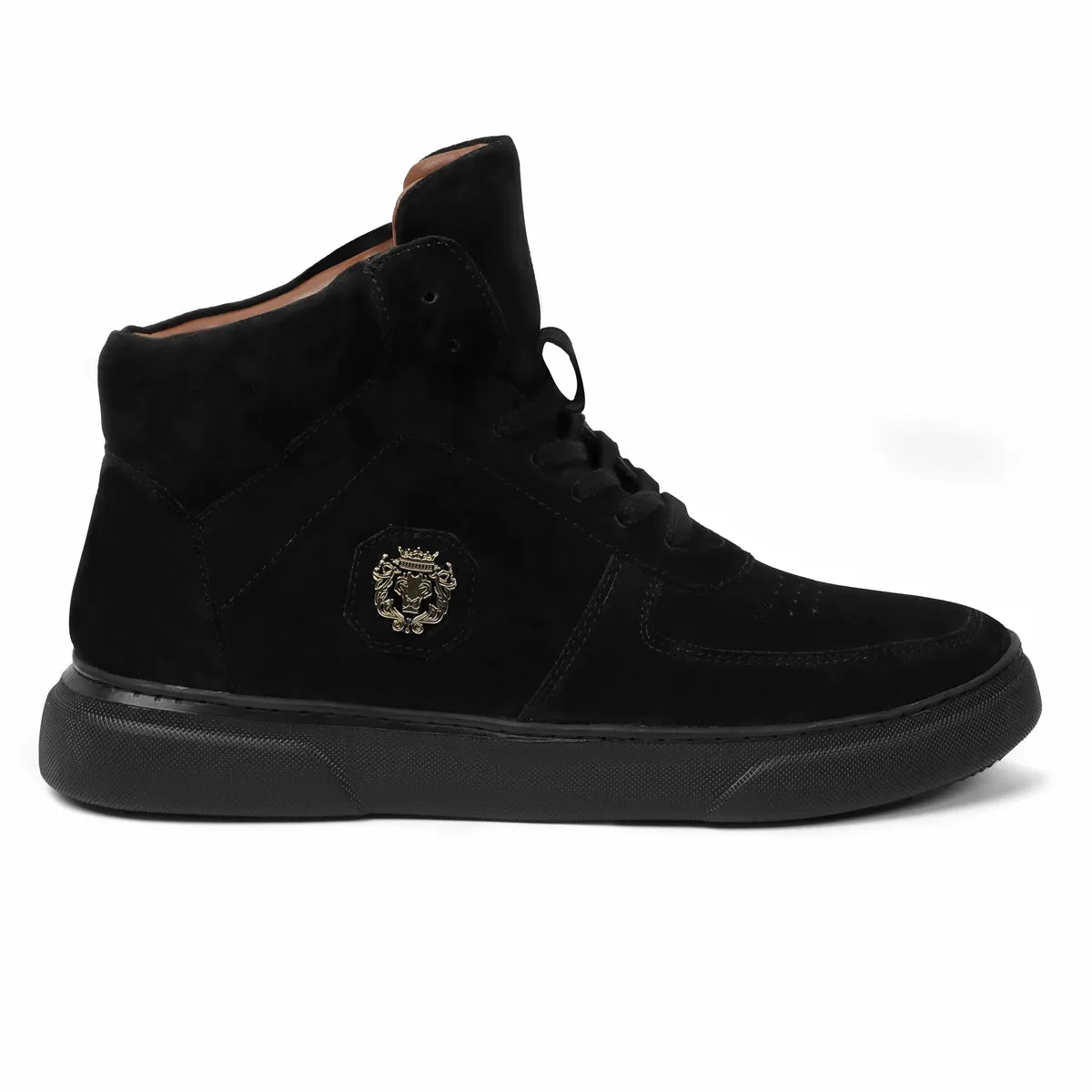 Black Detailing Suede Leather Mid Top Sneakers by Brune & Bareskin