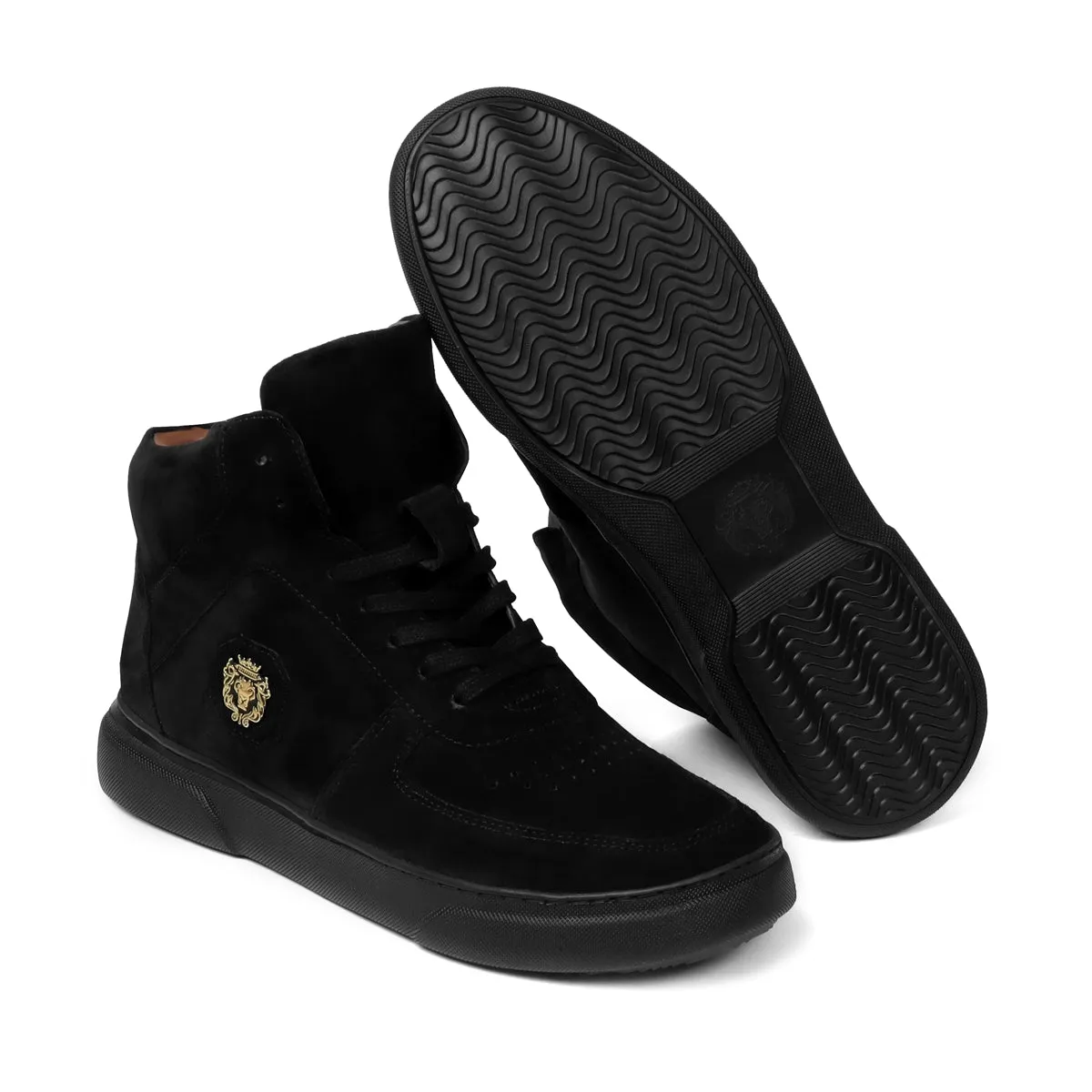 Black Detailing Suede Leather Mid Top Sneakers by Brune & Bareskin