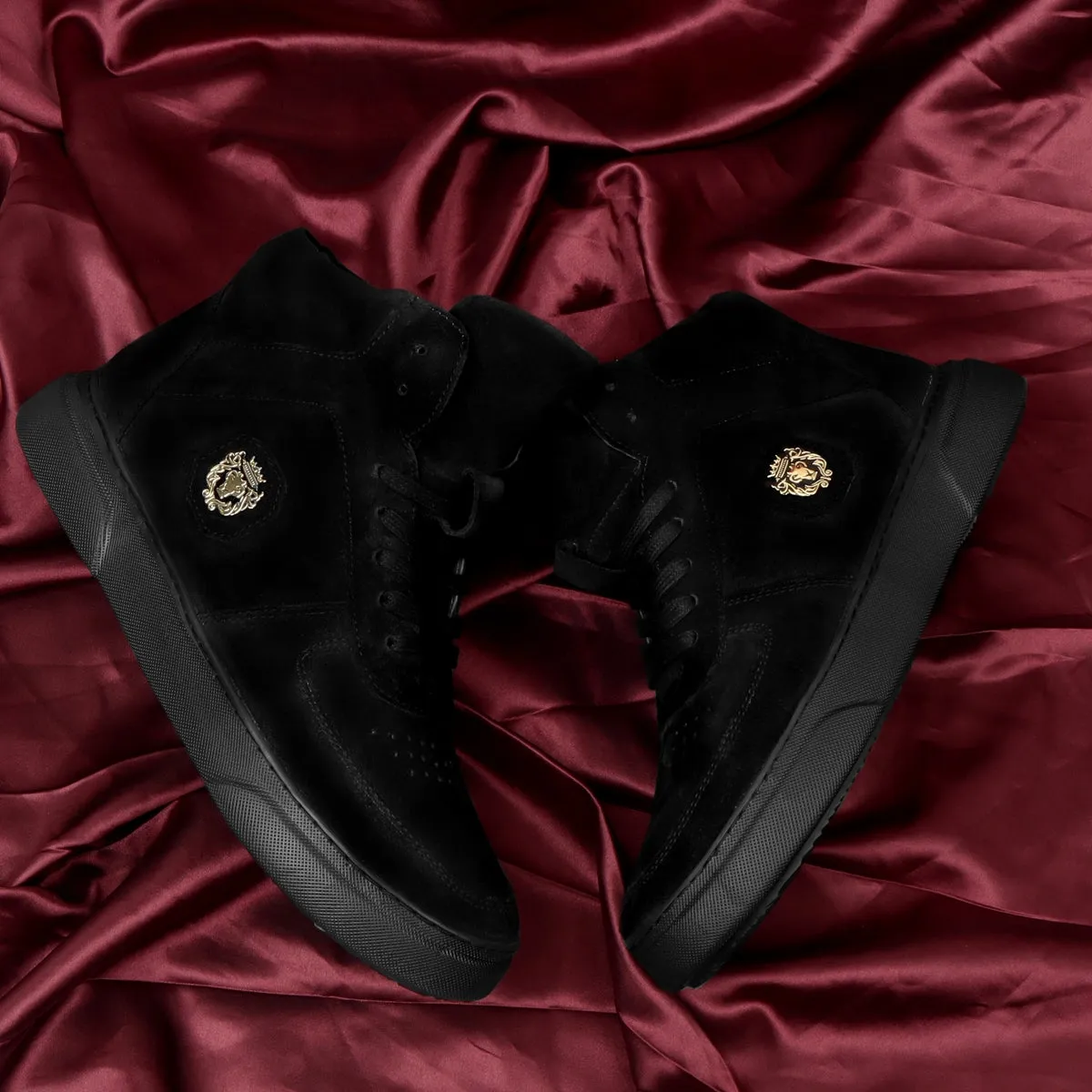 Black Detailing Suede Leather Mid Top Sneakers by Brune & Bareskin