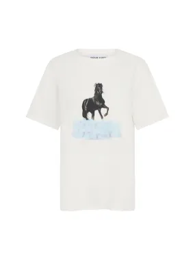 Black Horse Print Unisex T-Shirt in White