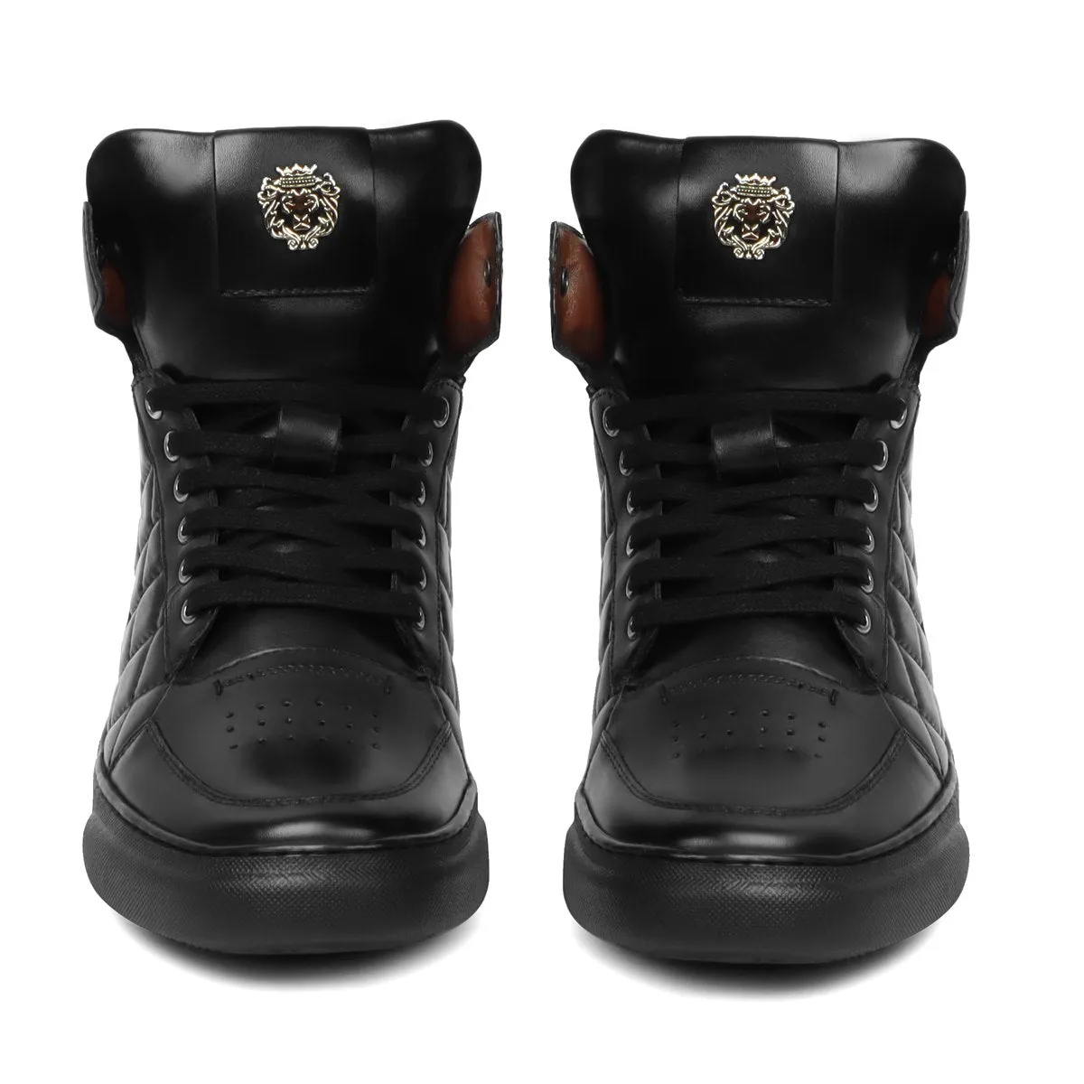 Black Leather Sneaker Diamond Stitch Mid-Top by Brune & Bareskin