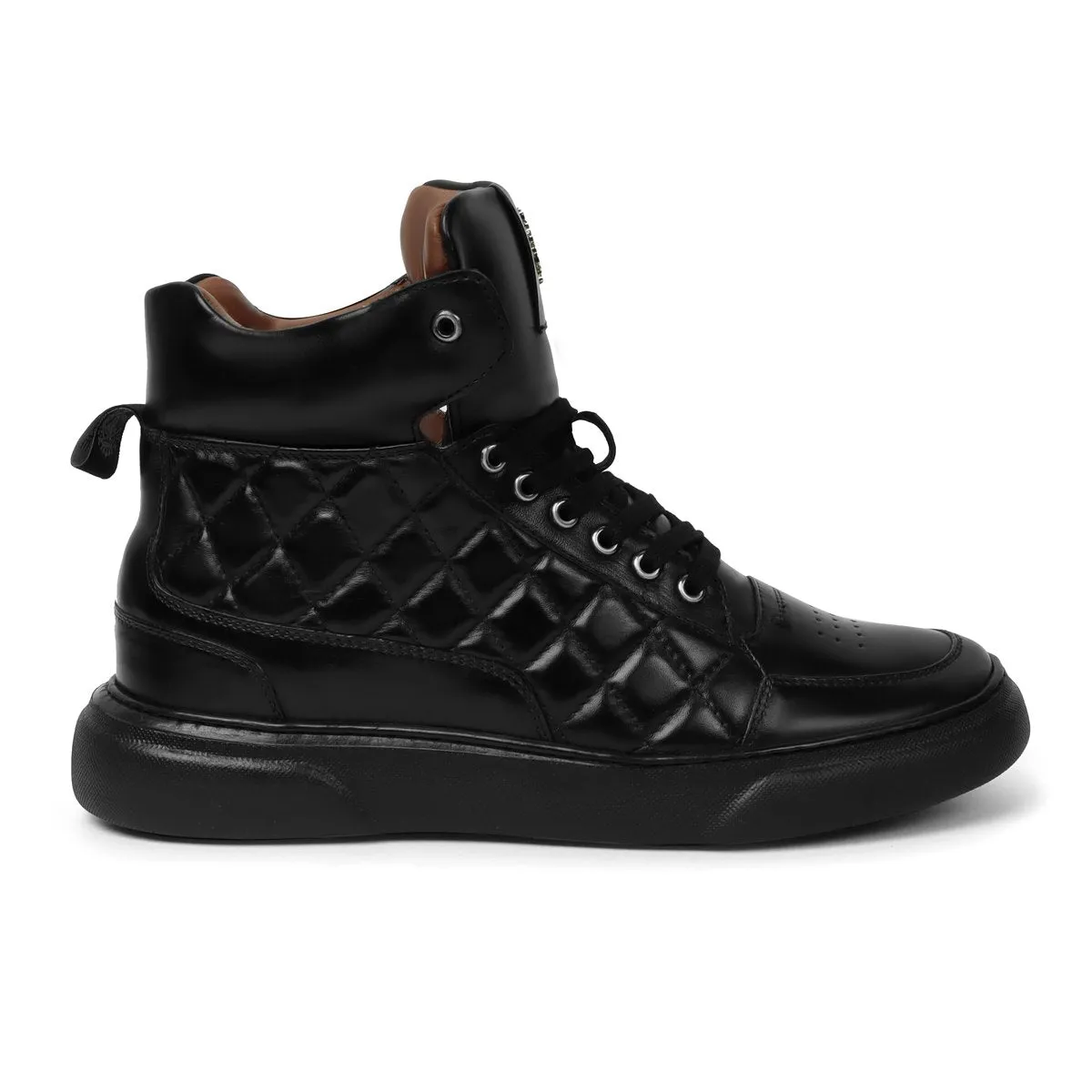 Black Leather Sneaker Diamond Stitch Mid-Top by Brune & Bareskin