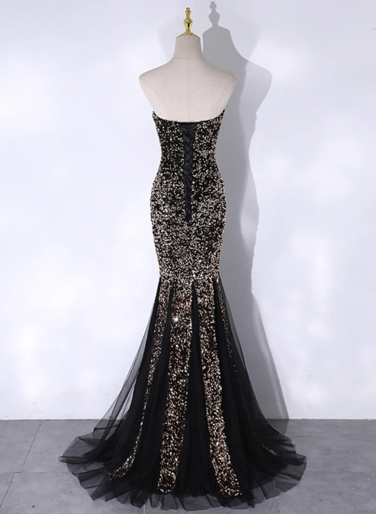 Black Mermaid Sequins Long Prom Dress, Black Evening Dress Party Dress