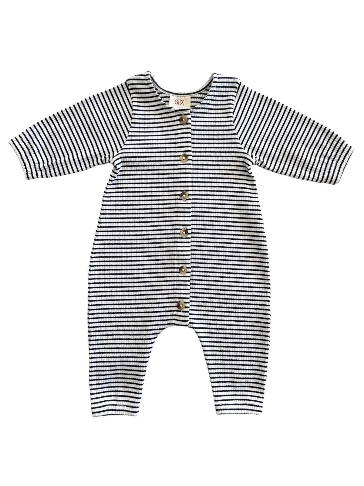 Black Stripe / Organic Ribbed Long Sleeve Bay Jumpsuit