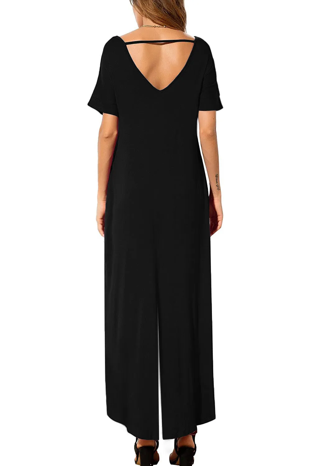 Black V Neck Wide Leg Jumpsuit