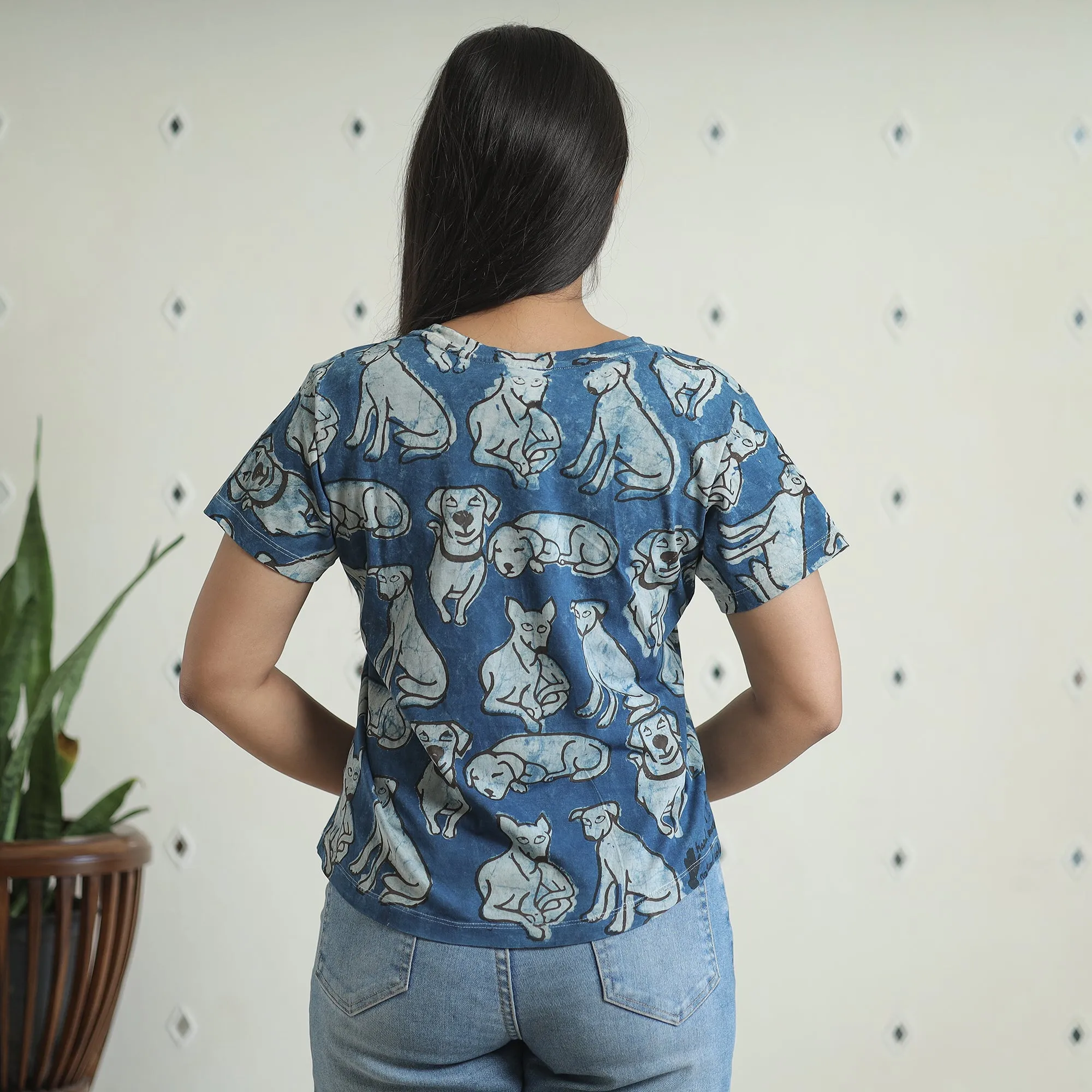 Blue - Bindaas Block Art Printed Cotton Women V Neck T-shirt 10