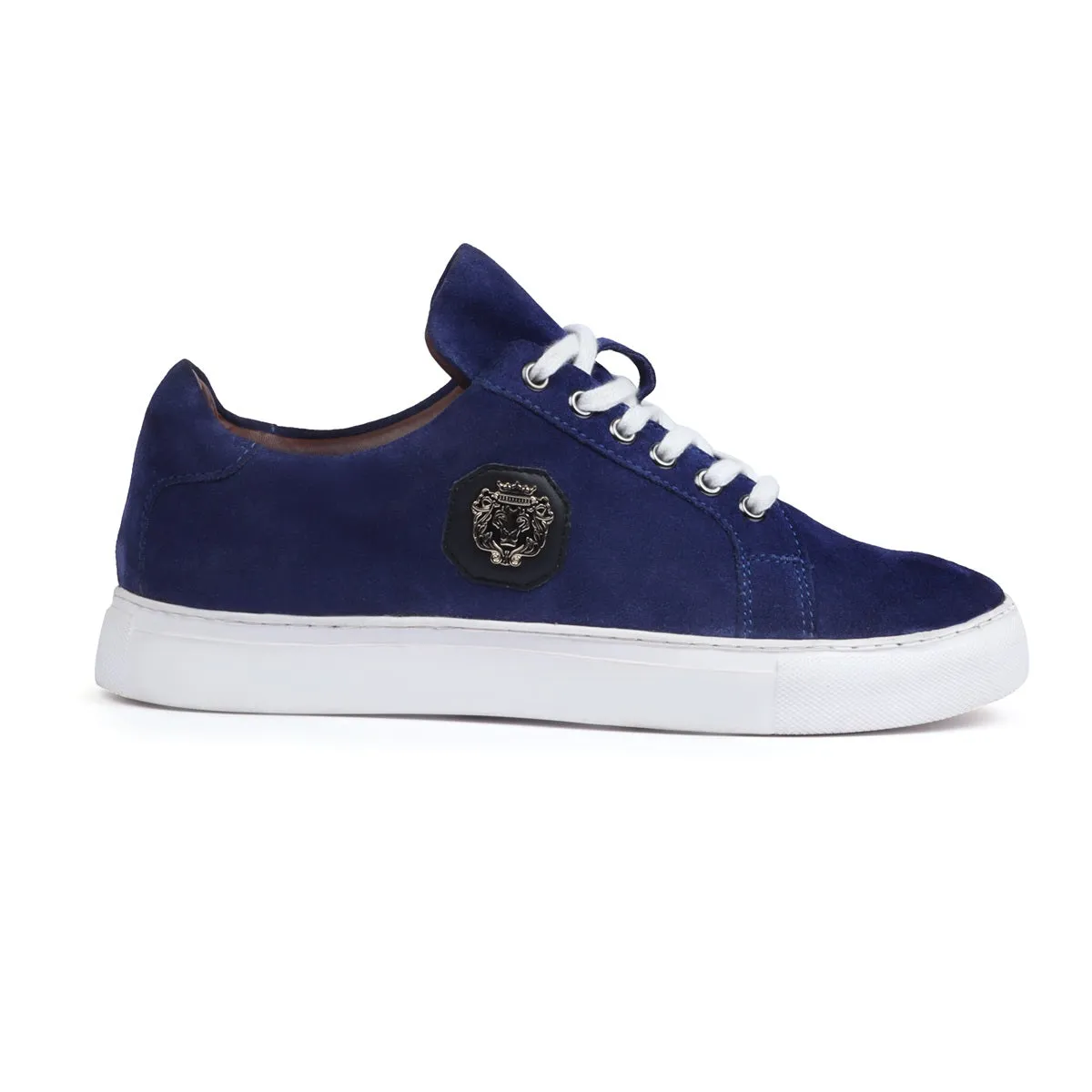 Blue Suede Leather Low Top Sneaker with White Sole