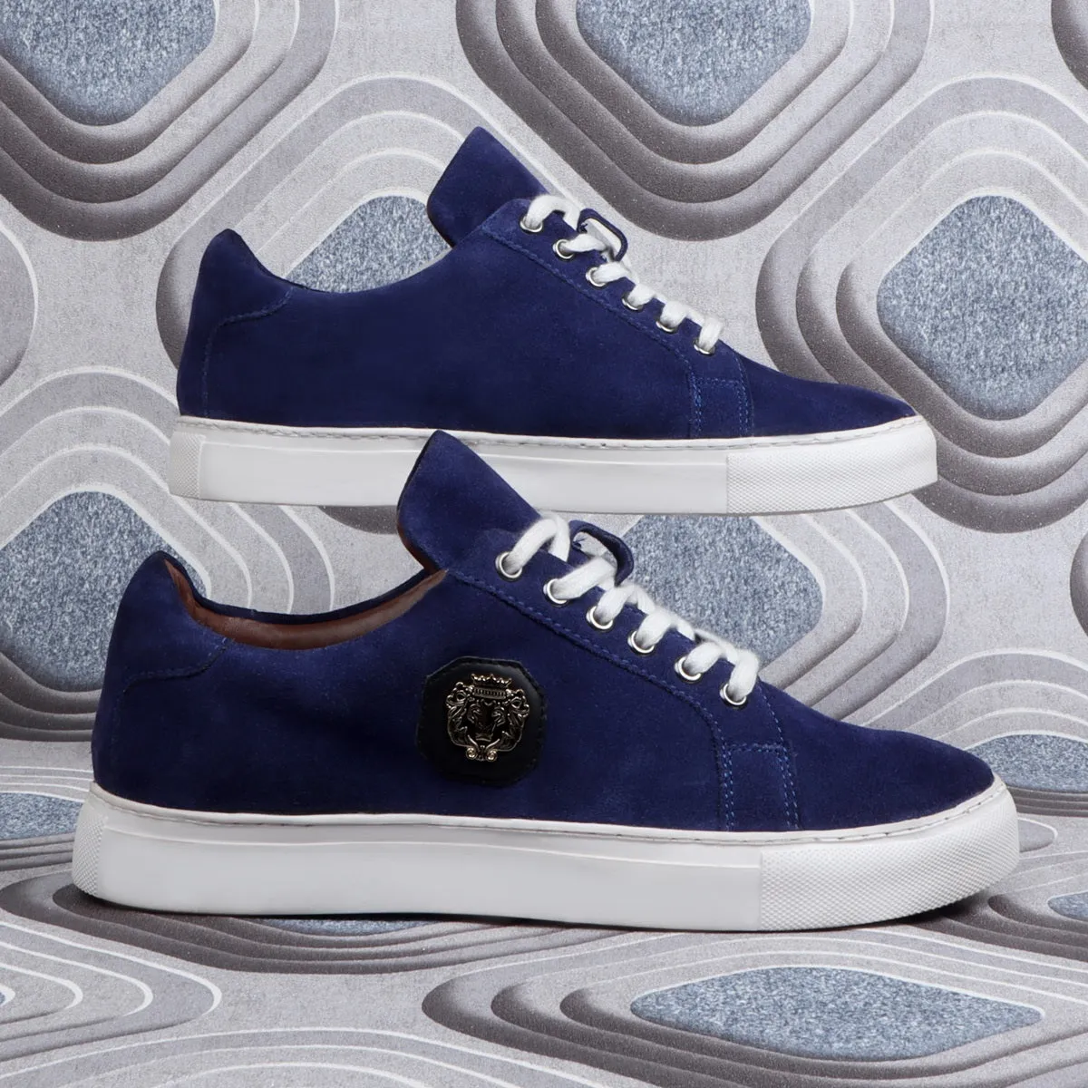 Blue Suede Leather Low Top Sneaker with White Sole