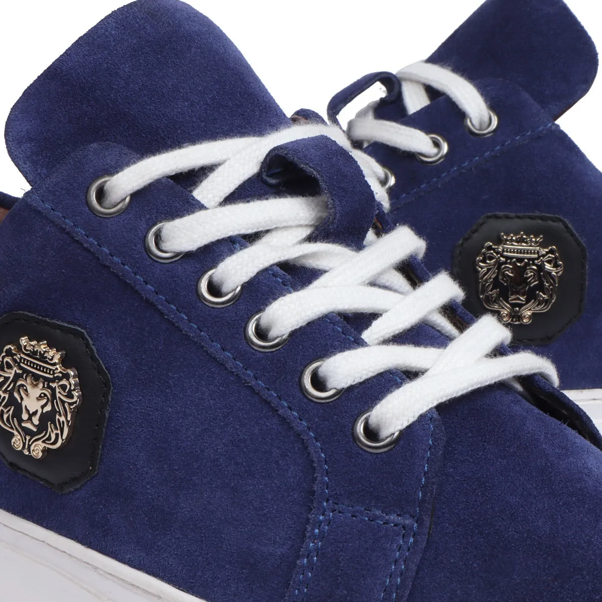 Blue Suede Leather Low Top Sneaker with White Sole