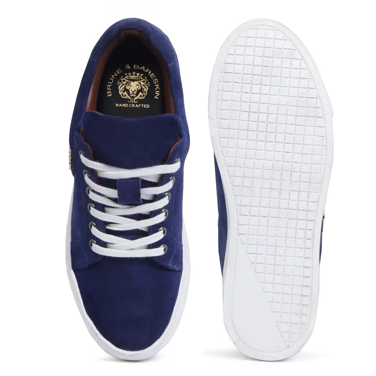 Blue Suede Leather Low Top Sneaker with White Sole